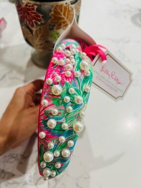New Lilly Pulitzer Hot Pink & Green Pearl-Accented Padded Headband